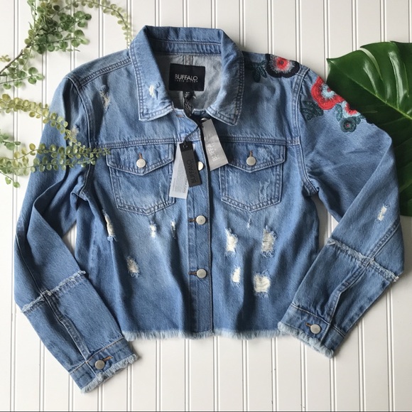 Floral denim jacket NWT buffalo David Britton red - Picture 3 of 8